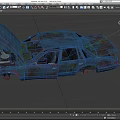 Old Blue Rusty Car With Open Hood And Doors On Dark Background