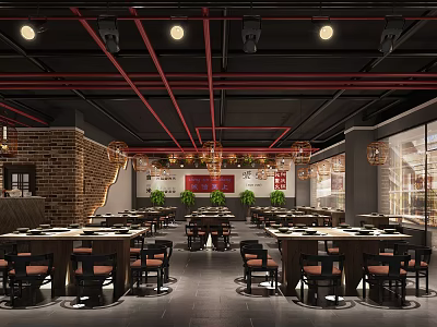 Industrial LOFT Hot Pot Shop 3d model