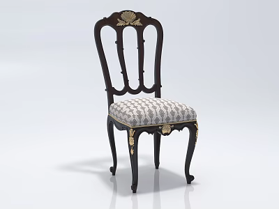 Classic Elegant Leisure Chair With Dark Wooden Frame Gold Accents And Patterned Upholstered Seat 3d model