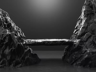 Commercial Bridge Equipment Between Black Rocks With Water Below And Gray Background 3d model