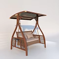 Outdoor Wooden Swing Chair With Rattan Design Canopy And Cushion Side Table
