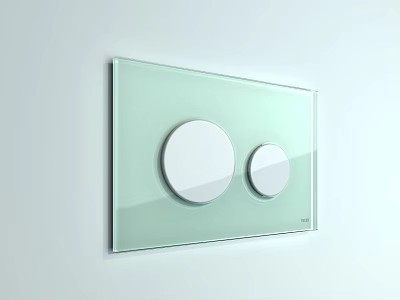 Light Green Glass Switch Panel With Two Round Switches On White Wall 3d model