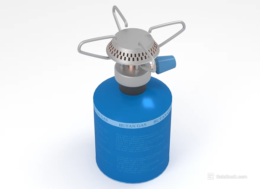 Blue Portable Gas Cylinder With Metal Burner For Outdoor Cooking Use 3d model 