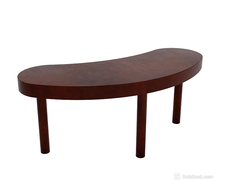 Wooden Brown Desk With Oval Top Four Legs And Simple Design 3d model 