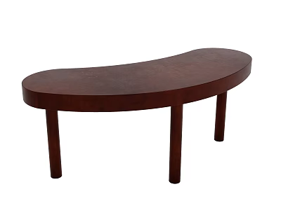 Wooden Brown Desk With Oval Top Four Legs And Simple Design 3d model