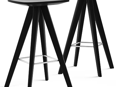 Modern Black Bar Stools With Tripod Legs And Metal Footrests Design 3d model