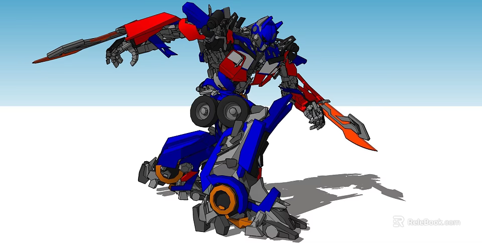Intelligent Machine Featuring Blue Red Mechanical Structure Dynamic Combat Pose And Sword 3d model 