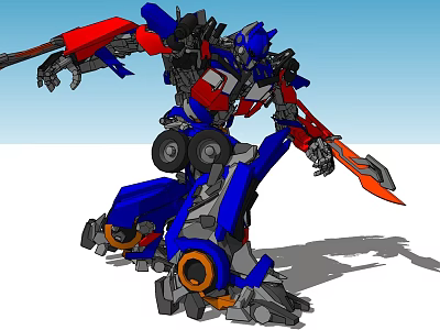 Intelligent Machine Featuring Blue Red Mechanical Structure Dynamic Combat Pose And Sword 3d model