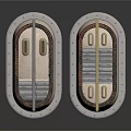 Industrial Metal Hatch Door Design With Rivets Stripes And Buttons