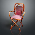 Vintage Rattan Leisure Chair With Wooden Frame Red Cushioned Seat And Armrests
