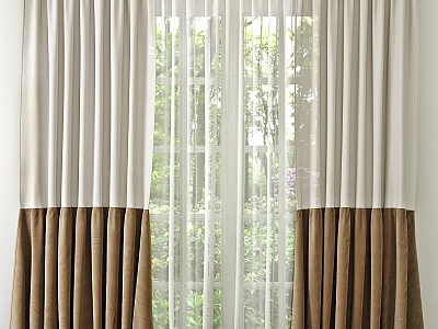 Elegant Beige And Brown Curtains With Sheer White Lining For Window Garden View 3d model