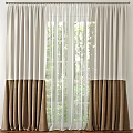 Elegant Beige And Brown Curtains With Sheer White Lining For Window Garden View