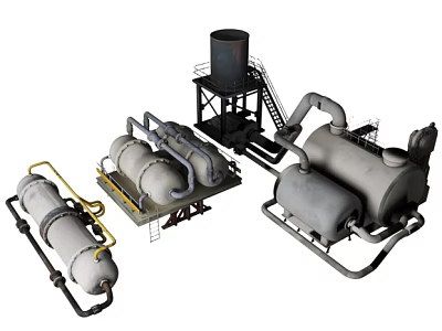 Industrial Equipment Setup With Storage Tanks Pipes Water Tower And Structural Frames 3d model