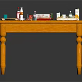 Assorted Food Items On Yellow Table With Bread Milk Eggs And Drinks