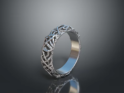 Elegant Silver Fashion Ring With Intricate Woven Filigree Design Details 3d model