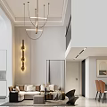 Modern Living Dining Room Interior Design With Chandelier TV White Cabinets Dining Table And Chairs