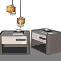 Two Modern Bedside Tables With Drawer And Minimalist Gray White Design 3d model