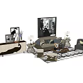 Modern Living Room Interior With Sofa Coffee Table Set Wall Art Side Tables And Lamps