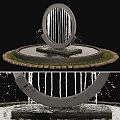 Circular Garden Fountain With Vertical Water Streams And Stone Base Decorative Ornament