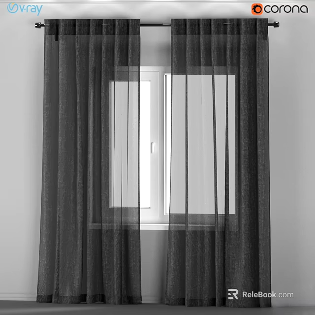 Elegant Layered Window Curtains With Sheer And Opaque Panels For Room Decoration 3d model 