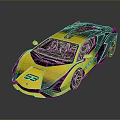 Yellow And Black Sports Car Featuring Sleek Aerodynamic Design 55 On Front And Reflective Surface