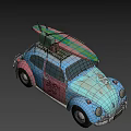 Vintage Blue Volkswagen Beetle With Roof Rack And Decorative Emblems