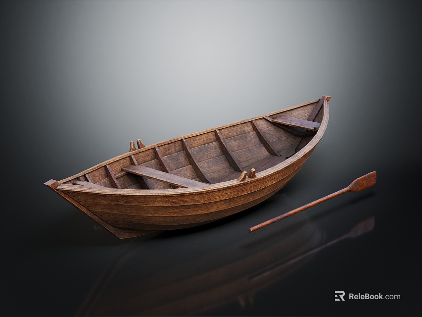Handcrafted Wooden Boat with Oar Traditional Design and Smooth Surface Details 3d model 