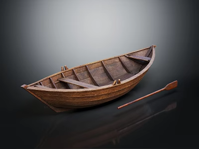 Handcrafted Wooden Boat with Oar Traditional Design and Smooth Surface Details 3d model