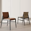 Modern Minimalist Dining Chairs With Brown Beige Leather Seats And Black Frame