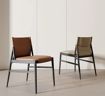 Modern Minimalist Dining Chairs With Brown Beige Leather Seats And Black Frame 3d model