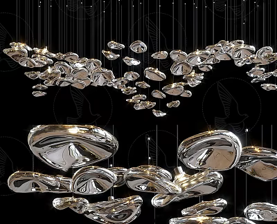Modern Luxury Metallic Chandeliers With Irregular Shapes For Home Interior Design 3d model