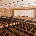 Spacious Conference Room With Wooden Walls Modern Ceiling And Rows Of Seats
