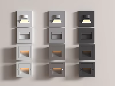 Modern Square Design Wall Lights In Light Gray Gray Dark Gray With Illuminated Panels 3d model