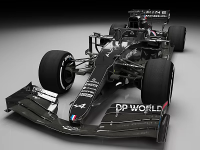 Black Formula 1 Racing Car Featuring DP WORLD Sponsorship And C-FINE Logo 3d model