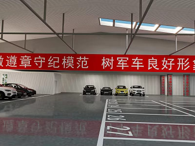 Indoor Parking Lot with Military Vehicles as Discipline Model and Good Image Clear Parking Lines 3d model