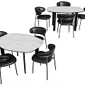 Modern Dining Table And Chairs Set With Marble Top And Black Design 3d model