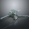 Vintage Green Military Towed Artillery With Long Barrel And Wheels Structure