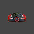 Red Bugatti Sports Car With Black White Stripes And Sleek Exterior Design
