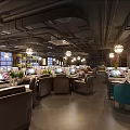 Modern Internet Cafe Interior With Computers Tables Chairs Pendant Lights And Green Plants