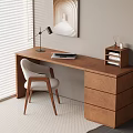 Antique Solid Wood Desk and Chair Multi-layer Bookshelf Computer Desk Reading Lamp Table Lamp Solid Wood Backrest Chair Drawer Cabinet Desk Integrated 3d model
