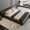 Modern Leather Double Bed With Tufted Headboard Nightstand Green Plant And Area Rug