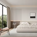 Modern Bedroom Interior Design With Bed Nightstand Window Curtains And Area Rug