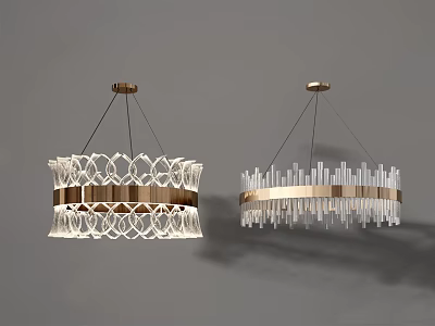 Modern Crystal Chandeliers with Circular Patterns Vertical Strips and Metal Accents 3d model