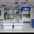 Fresh Seafood Mall Counter With Blue Signage And Glass Display Front