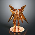 Golden Robot Character Model With Mechanical Wings On Pedestal Base And Intricate Design