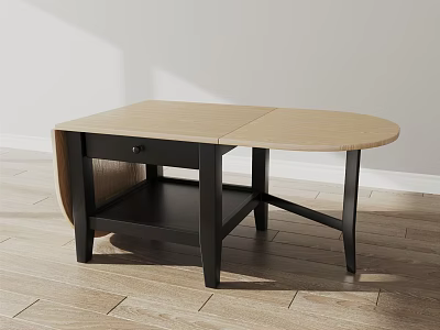 Modern Coffee Table With Light Wood Top Black Legs Drawer Storage And Lower Shelf 3d model