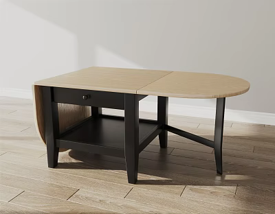 Modern Coffee Table With Light Wood Top Black Legs Drawer Storage And Lower Shelf 3d model