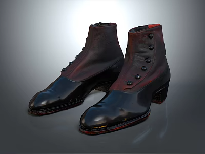 Fashionable Leather High Top Boots With Black And Red Color And Button Details 3d model
