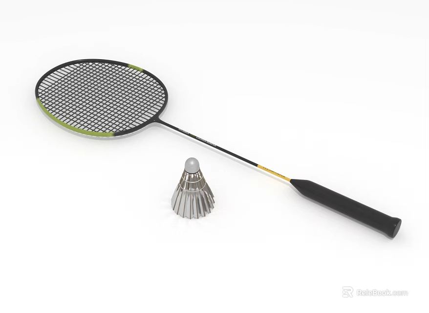 Professional Black Green Badminton Racket With Ergonomic Handle And Nylon Shuttlecock 3d model 