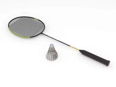 Professional Black Green Badminton Racket With Ergonomic Handle And Nylon Shuttlecock 3d model